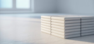 Vita kakel i minimalistisk miljö. Fokus på rena linjer och detaljer.